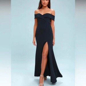 Lulus Song of Love Navy Blue Off The Shoulder Maxi Dress Womens Size X Large